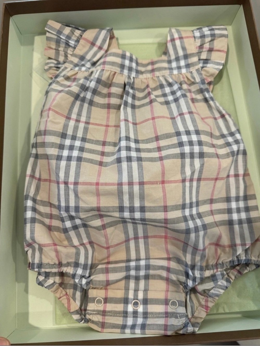 Burberry Pale Stone Plaid Romper Onesie